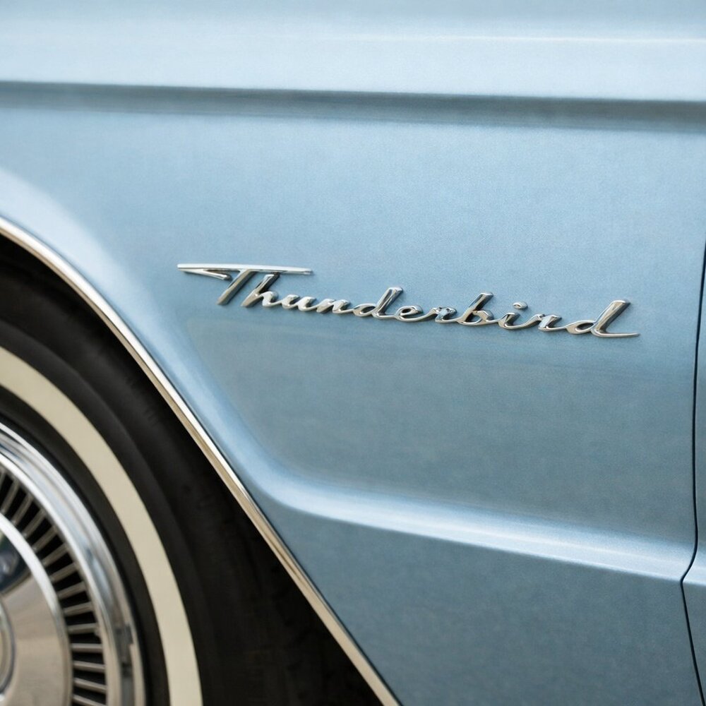 Vintage OEM 1964 Ford Thunderbird Emblem, Original Chrome Script Fender Badge